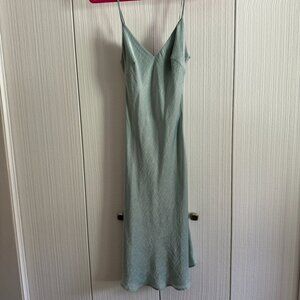 Audrey 3 +1 Seafoam Satin Midi Slip Dress w/ Adjustable Straps | Size Small